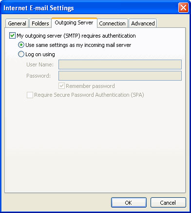 Outgoing   Server Settings